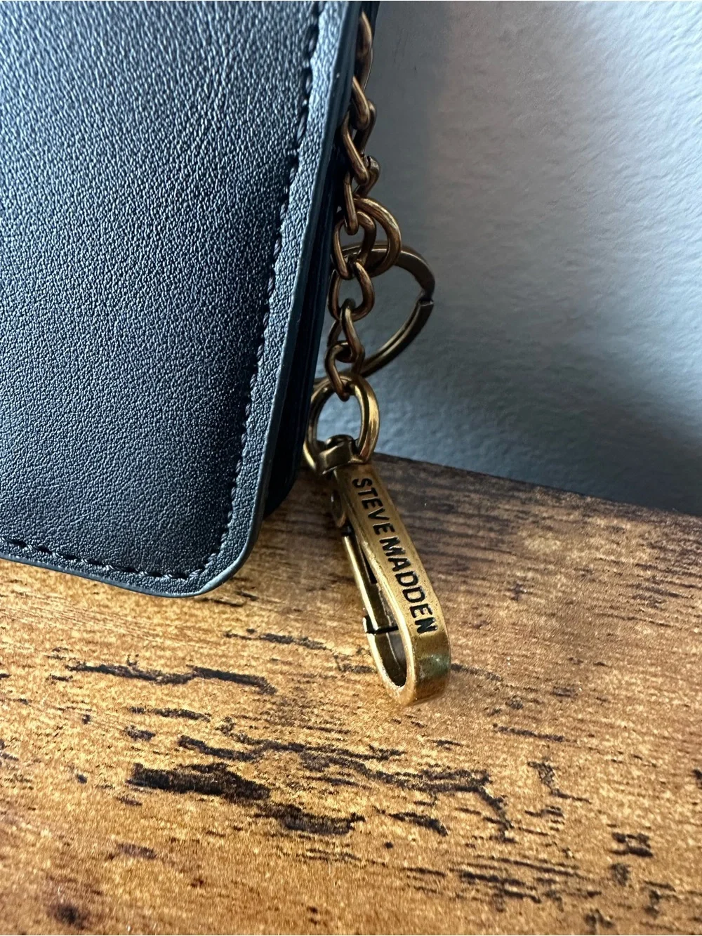 Steve Madden Black Card Wallet Keychain Bag Charm with Gold Hardware NWOT
